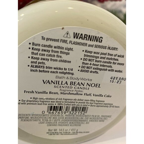 Bath & Body Works “Vanilla Bean Noel” NEW 3 Wick Candle - Picture 5 of 6